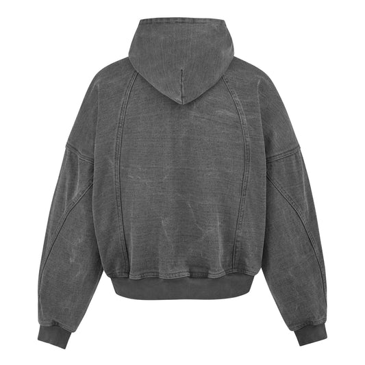 SPLICED WASHED ZIP HOODIE (GREY WASHED)