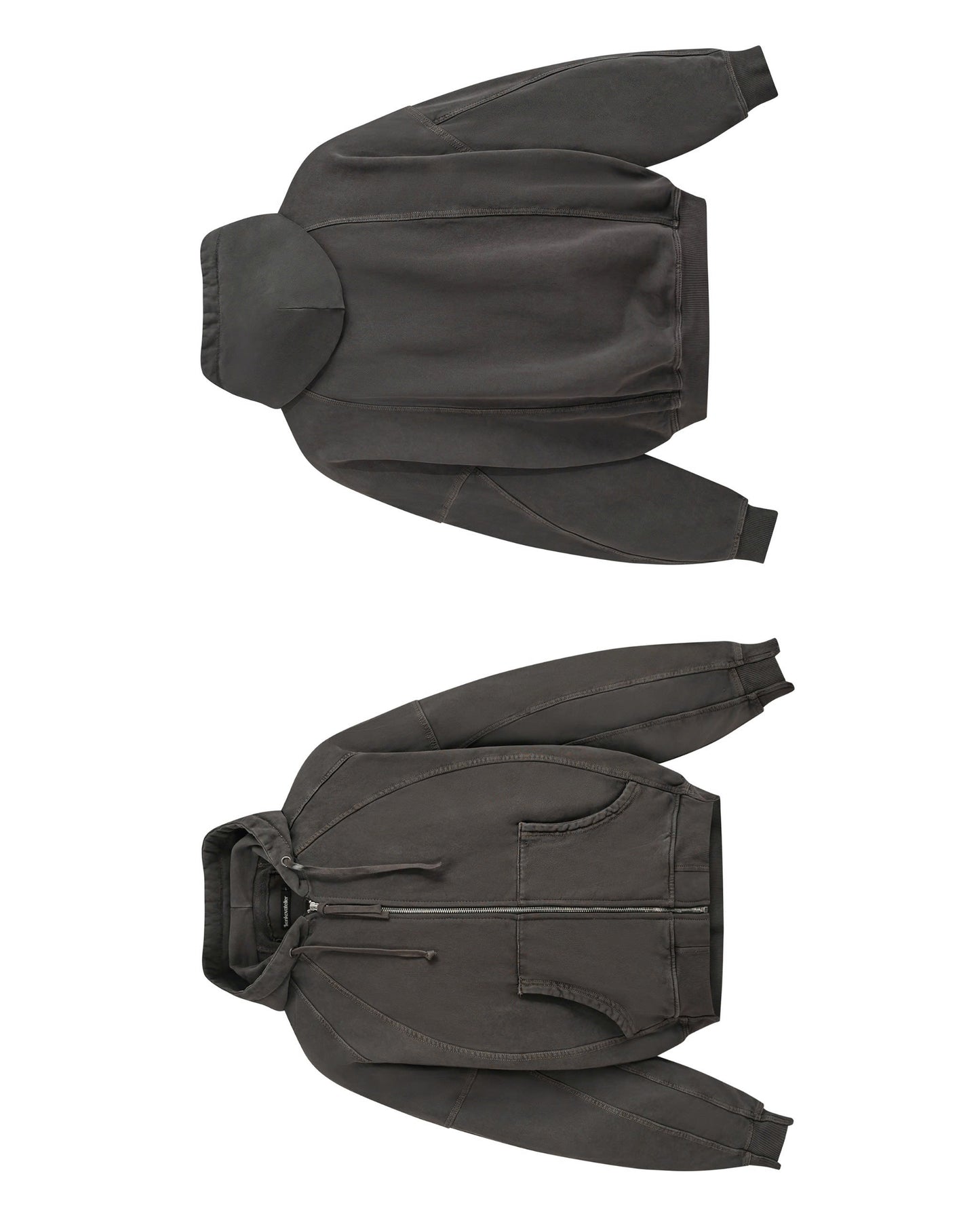 SPLICED WASHED HOODIE (SMOKE BROWN)