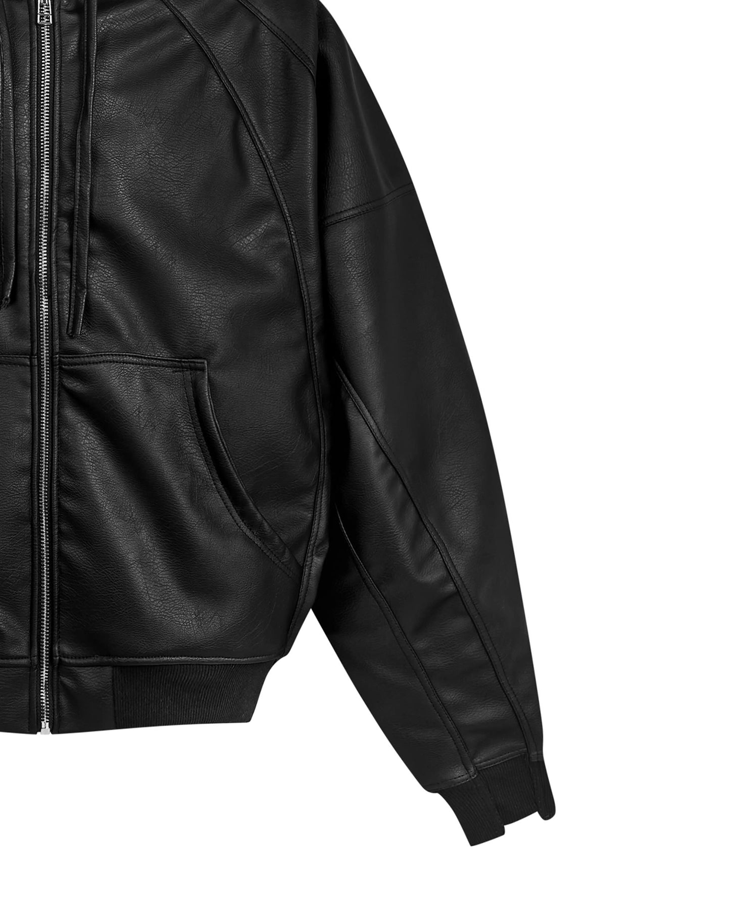 SPLICED FAUX LEATHER OVERSIZED HOODIE
