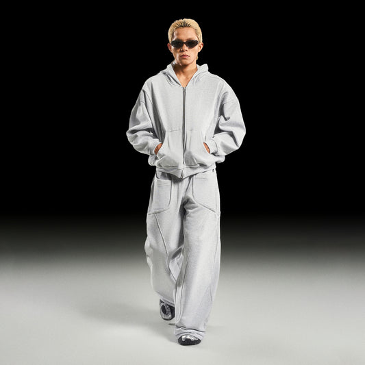 PATTERN OVERSIZED ZIP UP HOODIE