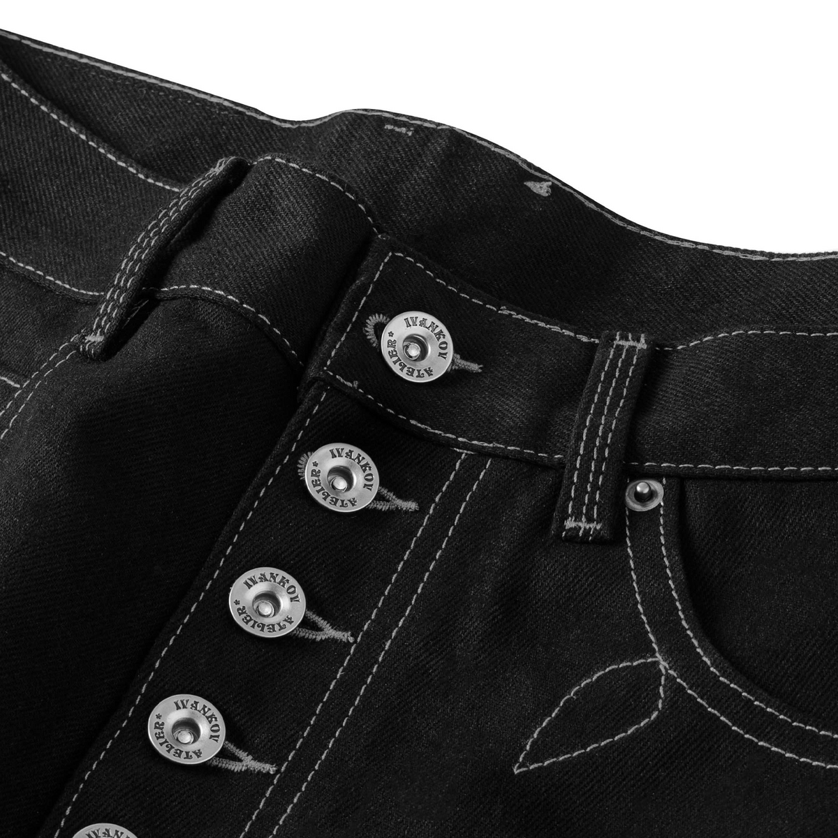 BUTTON FLY RAW DENIMS PANTS (BLACK)