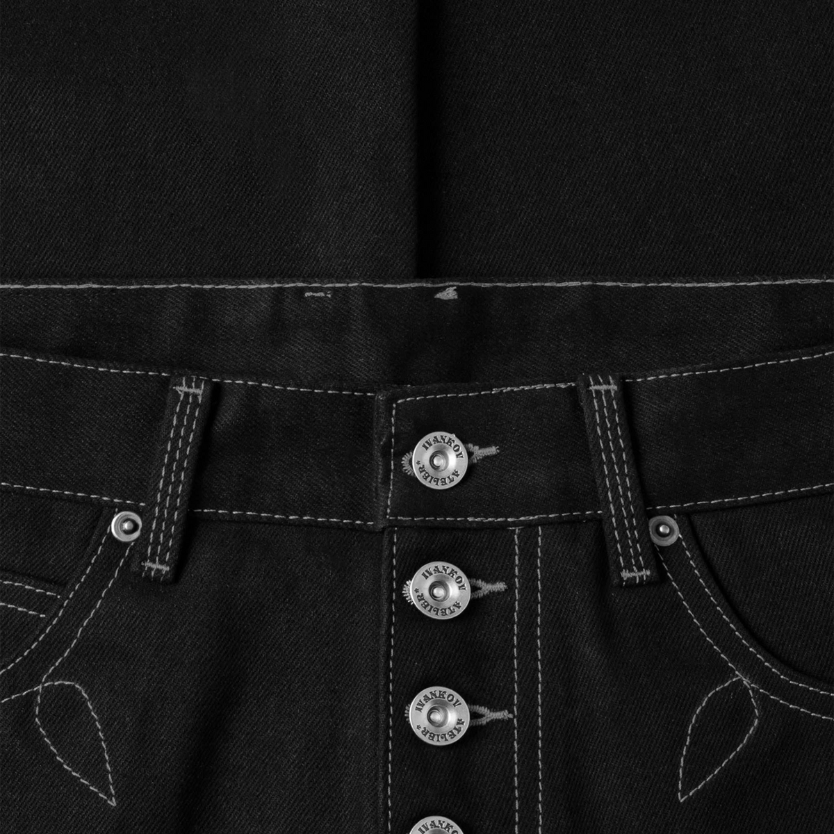 BUTTON FLY RAW DENIMS PANTS (BLACK)