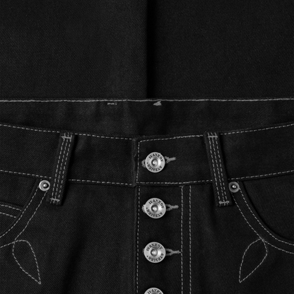 BUTTON FLY RAW DENIMS PANTS (BLACK)