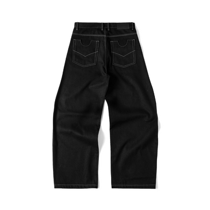 BUTTON FLY RAW DENIMS PANTS (BLACK)