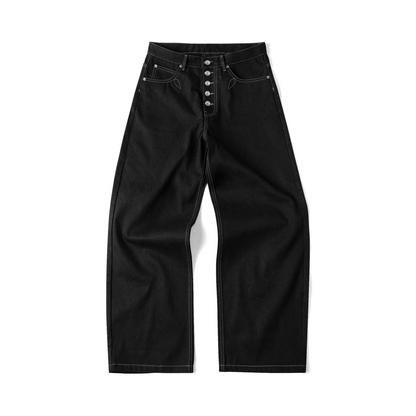 BUTTON FLY RAW DENIMS PANTS (BLACK)