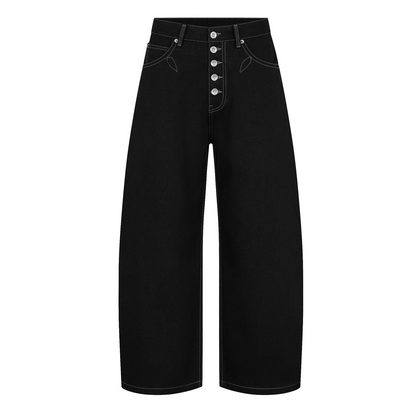 BUTTON FLY RAW DENIMS PANTS (BLACK)