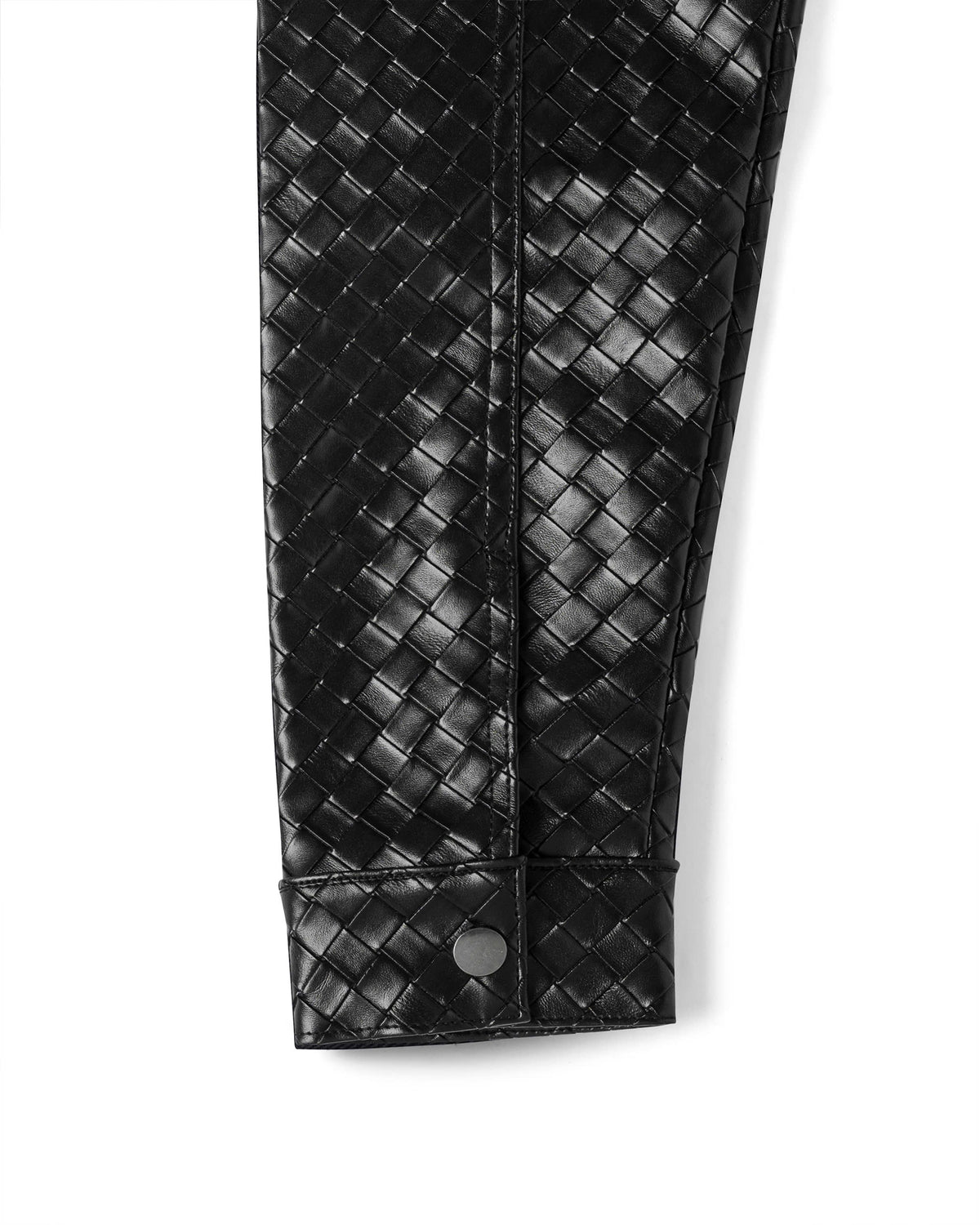 FAUX WOVEN LEATHER BOMBER (BLACK)