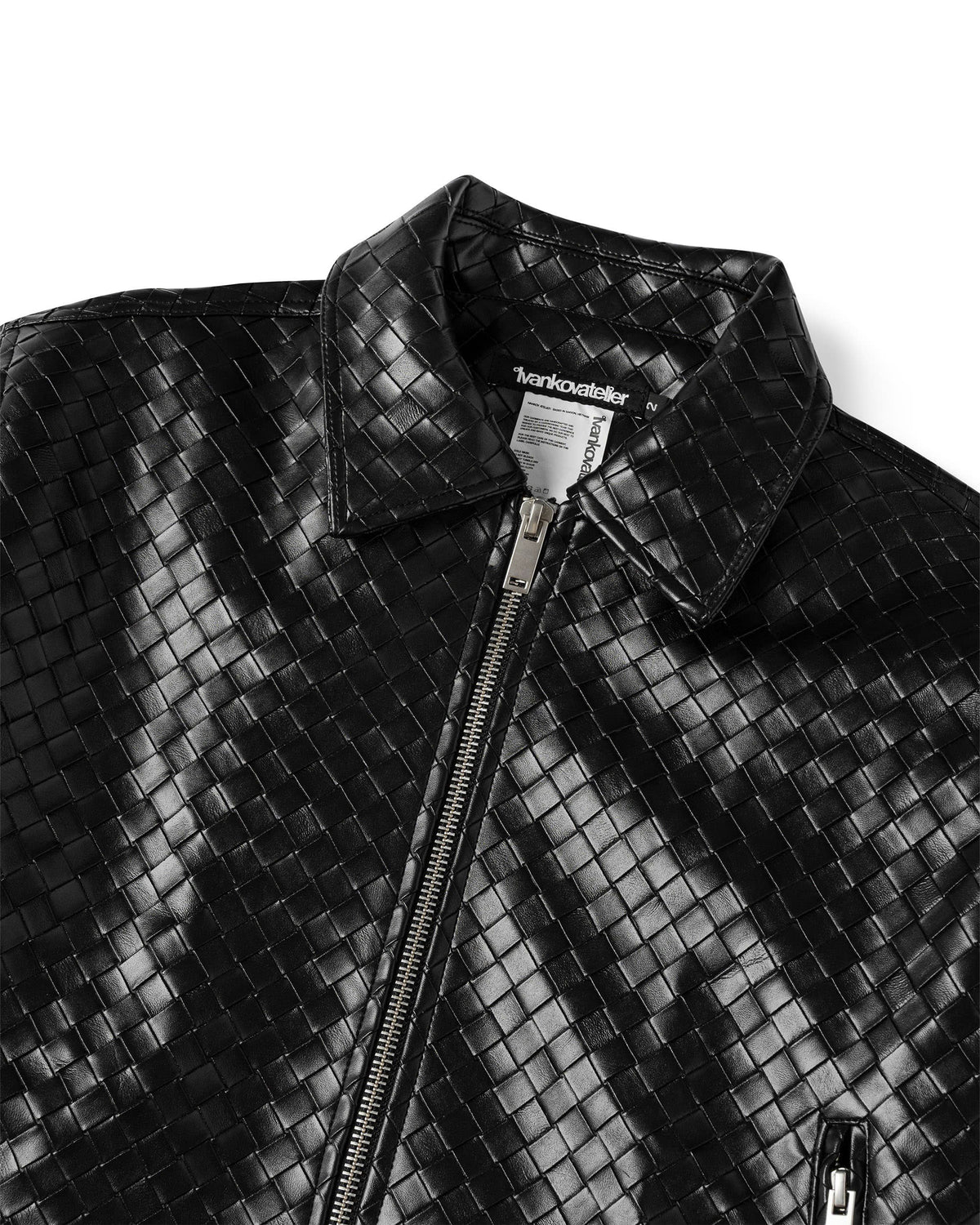 FAUX WOVEN LEATHER BOMBER (BLACK)