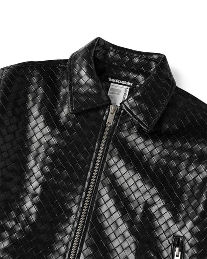 FAUX WOVEN LEATHER BOMBER (BLACK)