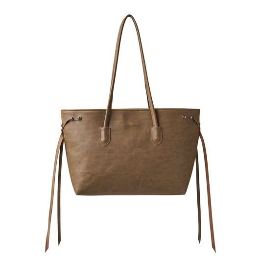 LACES FAUX SUEDE TOTE BAG (BROWN)