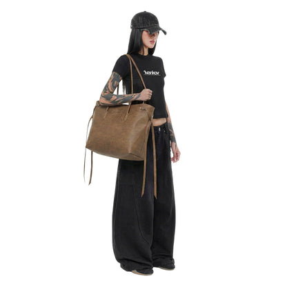 LACES FAUX SUEDE TOTE BAG (BROWN)