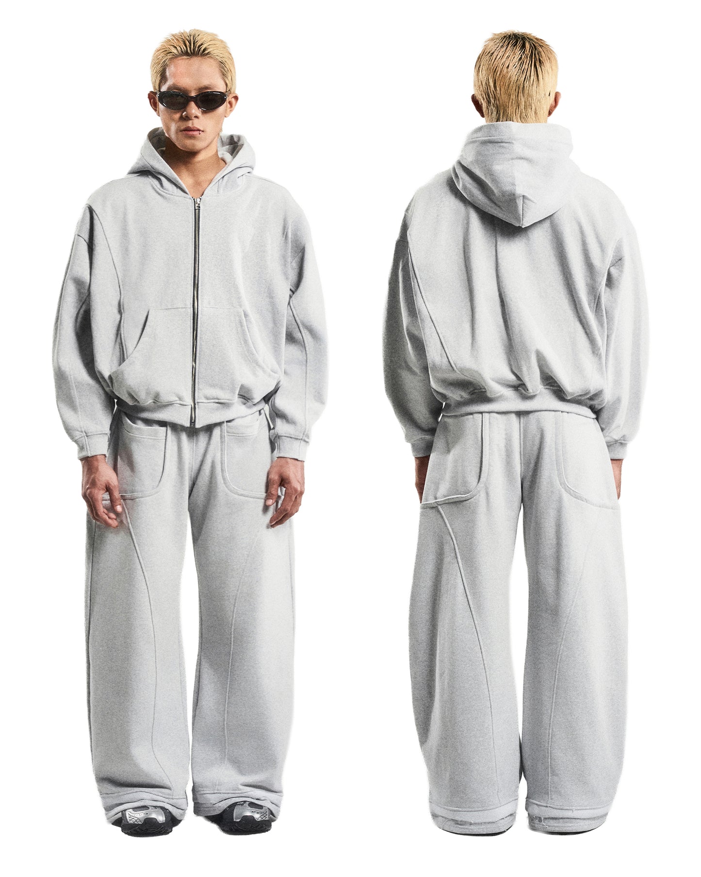 PATTERN OVERSIZED ZIP UP HOODIE