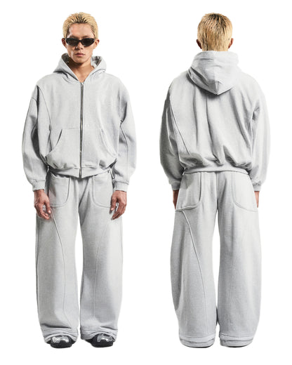 PATTERN OVERSIZED ZIP UP HOODIE