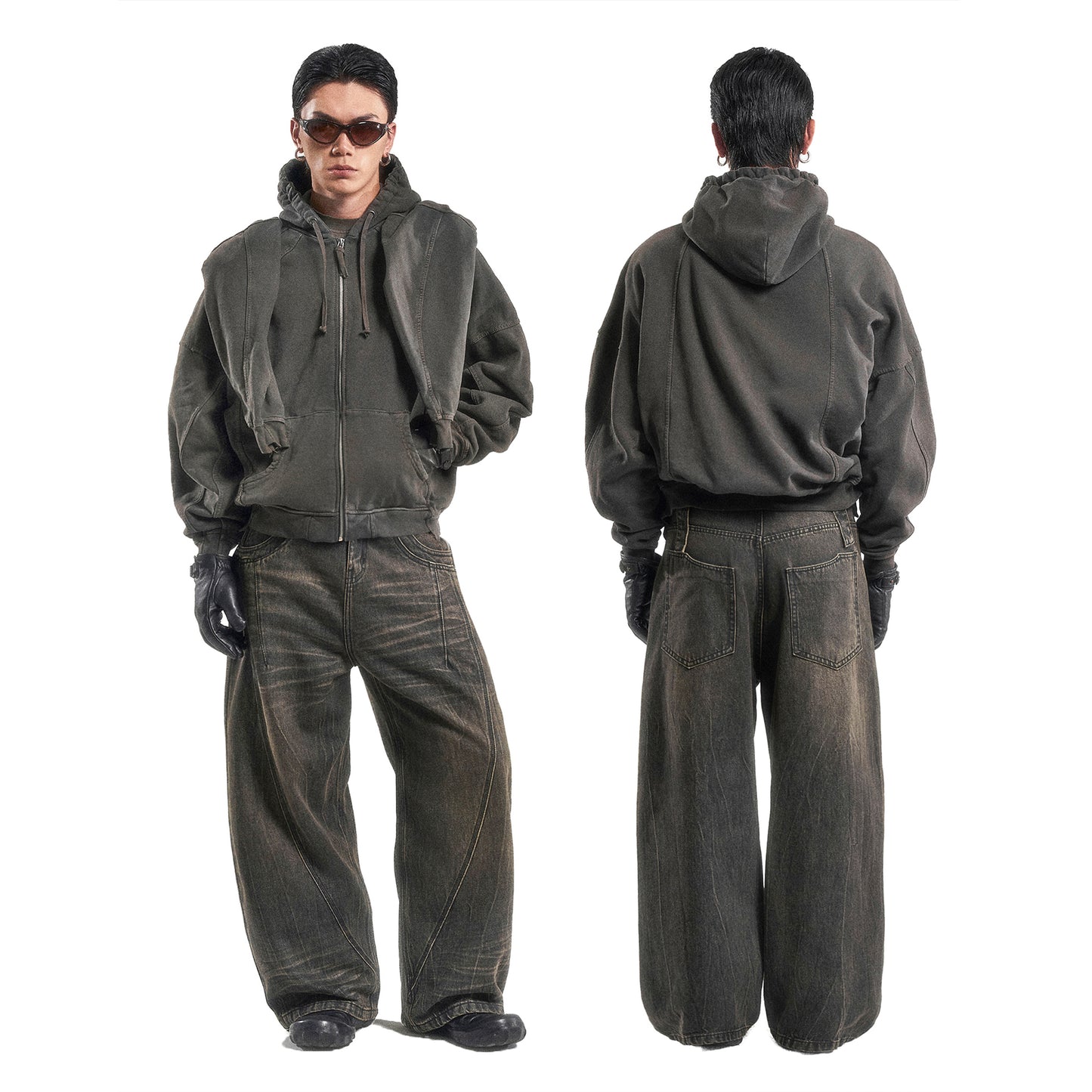 SCAR WASHED DENIM PANTS (BROWN)
