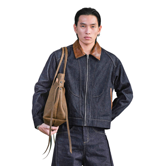 PATTERN ZIP UP JACKET (DARK BLUE)