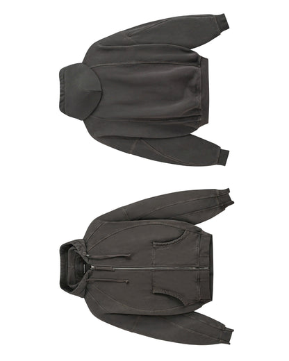 SPLICED WASHED HOODIE (SMOKE BROWN)