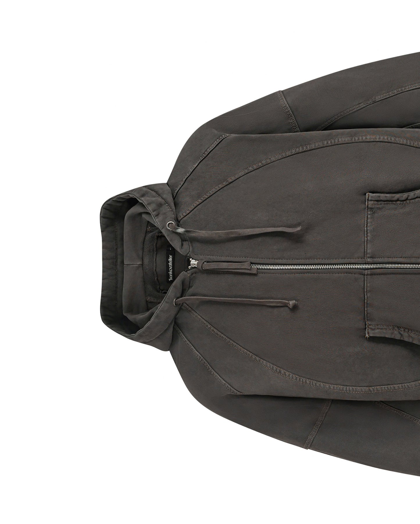 SPLICED WASHED HOODIE (SMOKE BROWN)