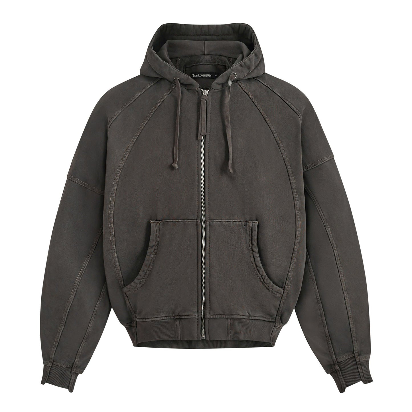 SPLICED WASHED HOODIE (SMOKE BROWN)