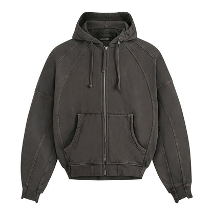SPLICED WASHED HOODIE (SMOKE BROWN)