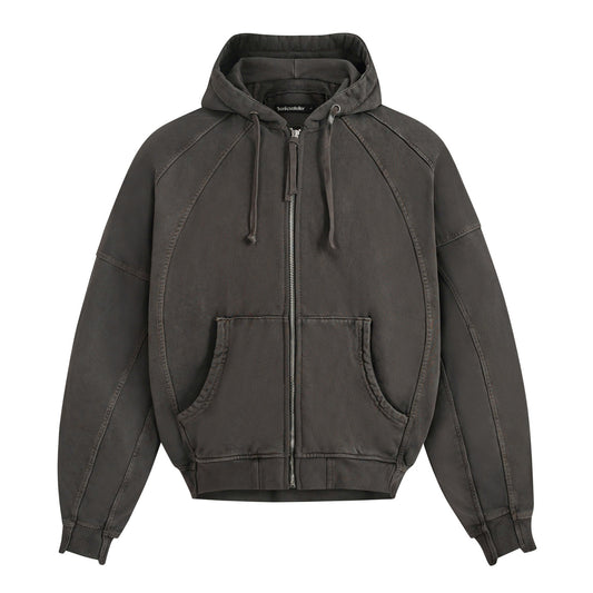 SPLICED WASHED HOODIE (SMOKE BROWN)