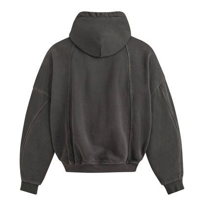 SPLICED WASHED HOODIE (SMOKE BROWN)
