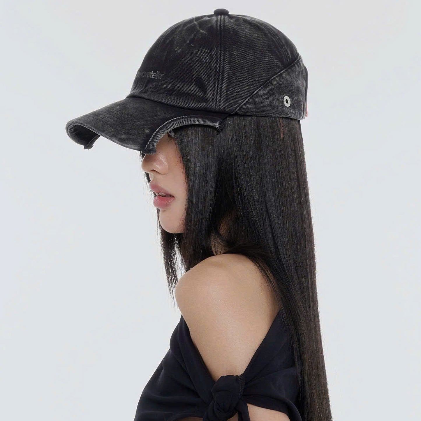 EYELET HALF MOON CAP (WASHED BLACK)
