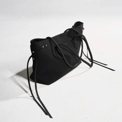 LACES FAUX SUEDE TOTE BAG (BLACK)