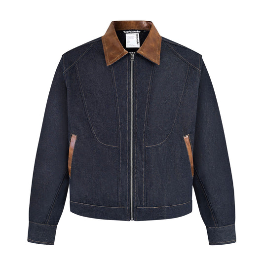 PATTERN ZIP UP JACKET (DARK BLUE)